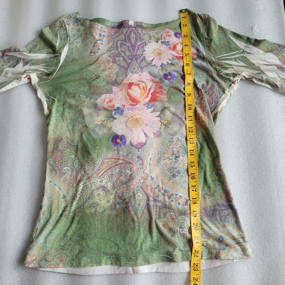 Floral Paisley Boho Fairycore Top Green Y2K Style Medium - Large - Picture 10 of 10